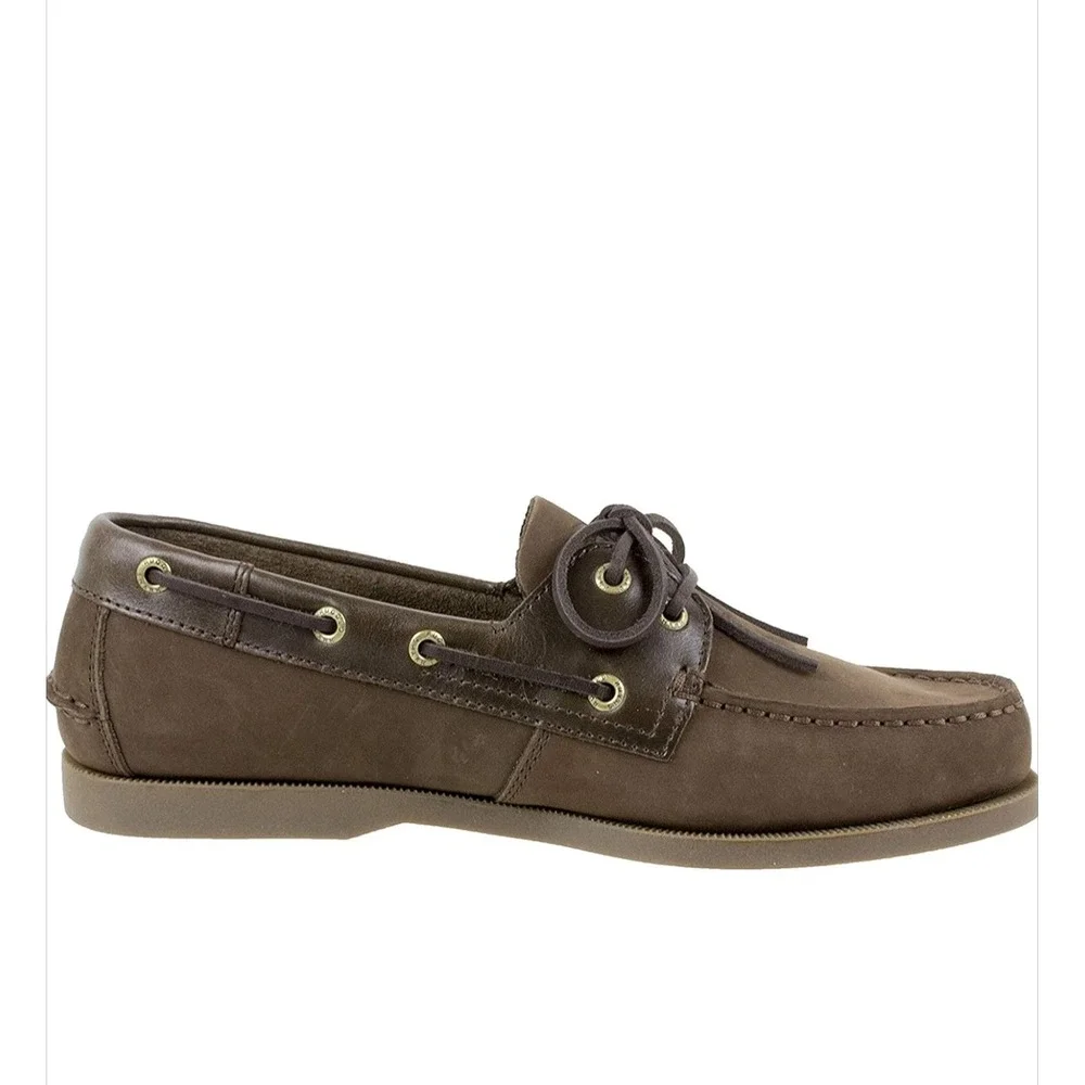 New Rugged Shark Brown Leather Boat Shoes Men 11.5M Classic Odor‎ Control